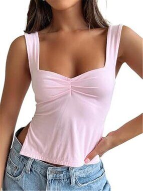 Women Cute Summer Backless Crop Tank Top, Medium, Pink